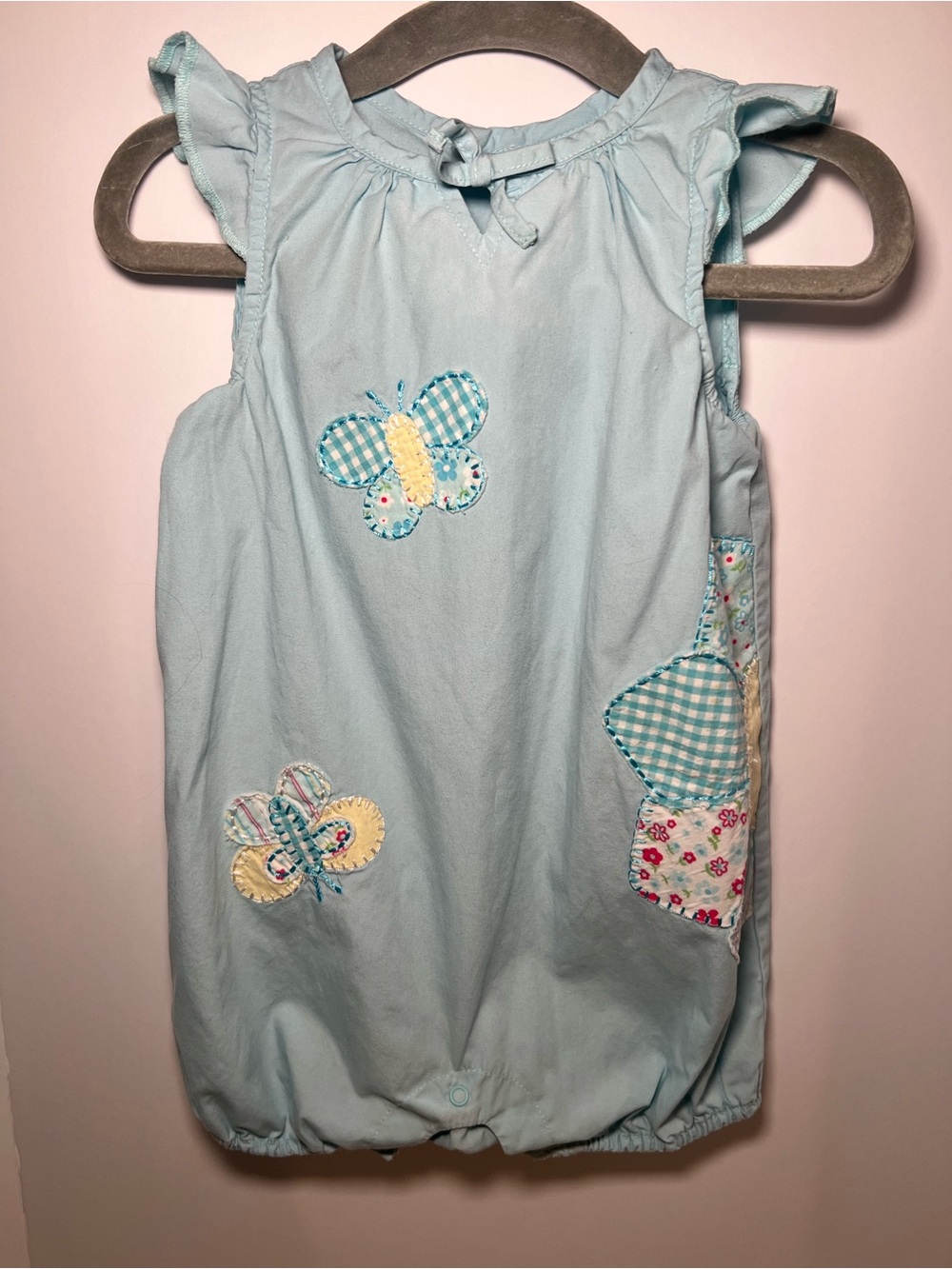 Vintage 2004 Quilted Butterfly Bubble Romper Ruffle Sleeve Grandma Cottage Core
